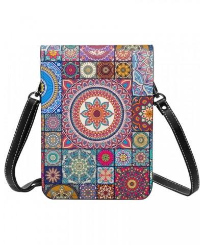 Ethnic Floral Indian Mandala Colorful Crossbody Cell Phone Purse for Womens Lightweight Small Soft Leather Fashion Travel Wal...