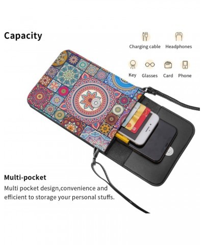 Ethnic Floral Indian Mandala Colorful Crossbody Cell Phone Purse for Womens Lightweight Small Soft Leather Fashion Travel Wal...