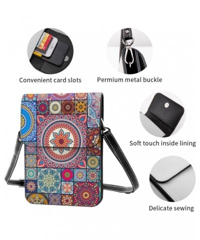 Ethnic Floral Indian Mandala Colorful Crossbody Cell Phone Purse for Womens Lightweight Small Soft Leather Fashion Travel Wal...