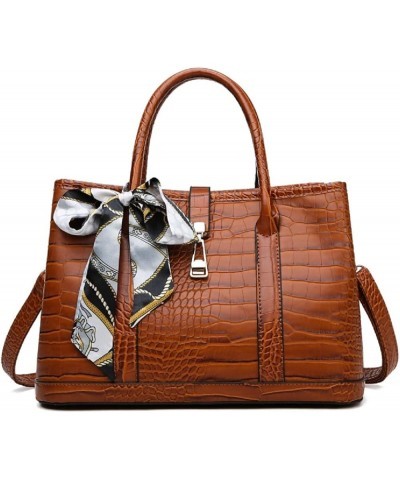 Purses and Handbags for Women Crocodile Pattern Shoulder Tote Bags Top Handle Satchel with Bowknot Brown $20.39 Totes