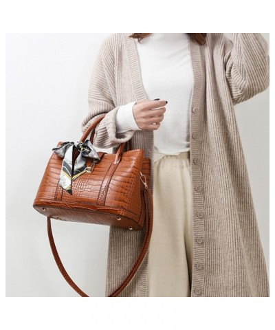 Purses and Handbags for Women Crocodile Pattern Shoulder Tote Bags Top Handle Satchel with Bowknot Brown $20.39 Totes