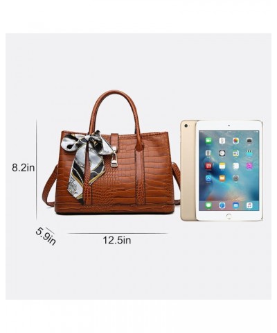 Purses and Handbags for Women Crocodile Pattern Shoulder Tote Bags Top Handle Satchel with Bowknot Brown $20.39 Totes