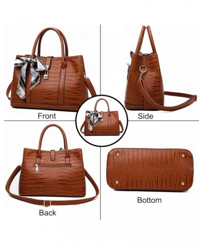 Purses and Handbags for Women Crocodile Pattern Shoulder Tote Bags Top Handle Satchel with Bowknot Brown $20.39 Totes