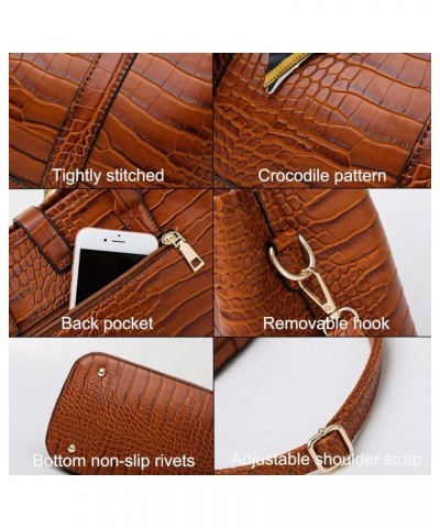 Purses and Handbags for Women Crocodile Pattern Shoulder Tote Bags Top Handle Satchel with Bowknot Brown $20.39 Totes