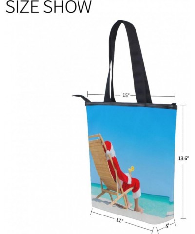 Tote Bag Funny Christmas Santa Claus Beach Canvas Zippered Tote Handbag for Women with 2 Interior Pockets $13.56 Totes