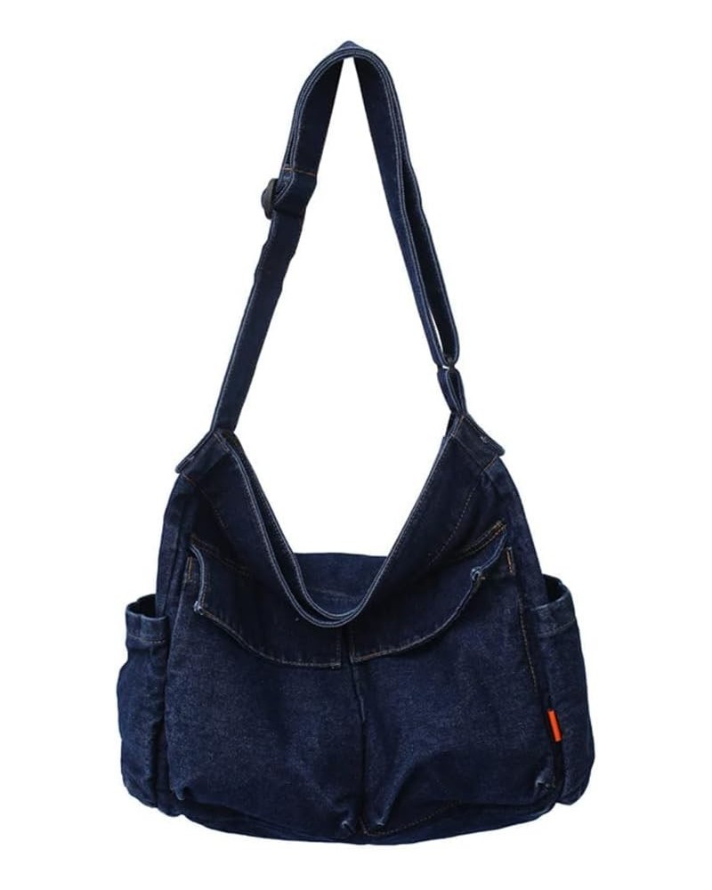 Canvas Messenger Large Hobo Crossbody Bag with Multiple Pockets - Perfect for Women and Men on the Go Dark Blue $11.89 Hobo Bags