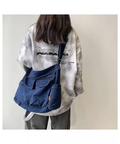 Canvas Messenger Large Hobo Crossbody Bag with Multiple Pockets - Perfect for Women and Men on the Go Dark Blue $11.89 Hobo Bags