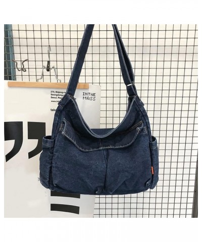 Canvas Messenger Large Hobo Crossbody Bag with Multiple Pockets - Perfect for Women and Men on the Go Dark Blue $11.89 Hobo Bags