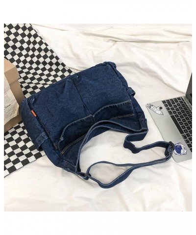 Canvas Messenger Large Hobo Crossbody Bag with Multiple Pockets - Perfect for Women and Men on the Go Dark Blue $11.89 Hobo Bags