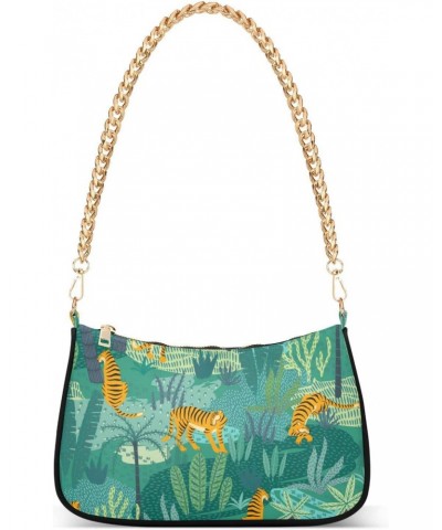 Tigers Jungle Tropical Shoulder Bag for Women Fabric Crescent Handbag with Zipper Chain Clutch Purses for Travel Party Concer...