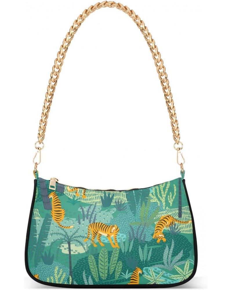 Tigers Jungle Tropical Shoulder Bag for Women Fabric Crescent Handbag with Zipper Chain Clutch Purses for Travel Party Concer...