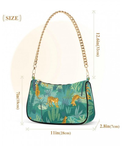 Tigers Jungle Tropical Shoulder Bag for Women Fabric Crescent Handbag with Zipper Chain Clutch Purses for Travel Party Concer...