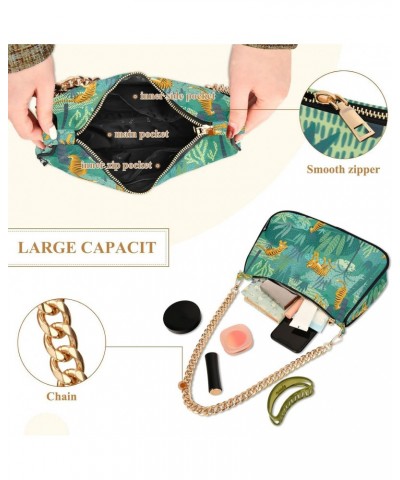 Tigers Jungle Tropical Shoulder Bag for Women Fabric Crescent Handbag with Zipper Chain Clutch Purses for Travel Party Concer...