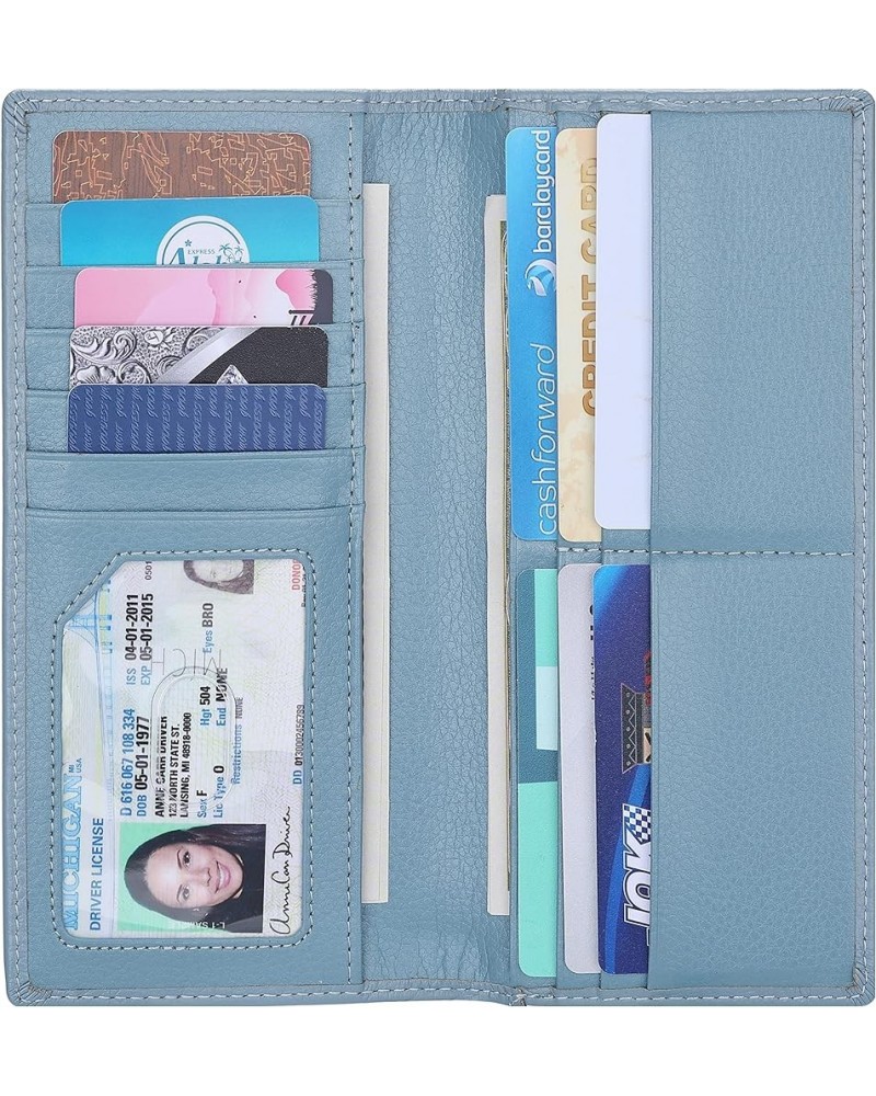 Ultra Slim Thin Leather Women Wallet RFID Blocking Credit Card Holder Bifold Long Ladies Billfold 2- Light Blue $9.60 Wallets