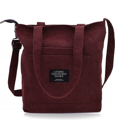 Corduroy Bag Casual And Fashionable Corduroy Student Shoulder Bag Women's Crossbody Bag Wine $8.69 Totes