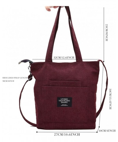 Corduroy Bag Casual And Fashionable Corduroy Student Shoulder Bag Women's Crossbody Bag Wine $8.69 Totes