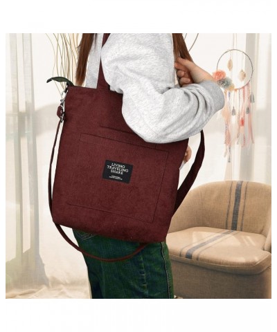 Corduroy Bag Casual And Fashionable Corduroy Student Shoulder Bag Women's Crossbody Bag Wine $8.69 Totes