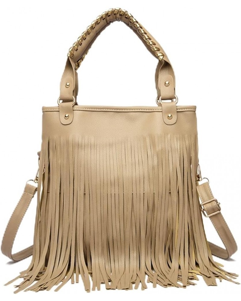 Casual Rivets Fringed Shoulder Handbag for Women,Soft Vegan Leather Hippie Crossbody Purse Bag Hobo Bag D-khaki $18.42 Hobo Bags