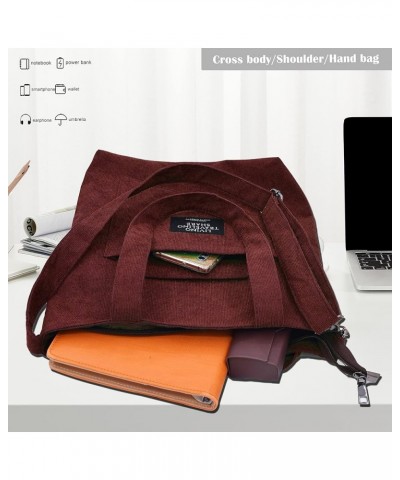 Corduroy Bag Casual And Fashionable Corduroy Student Shoulder Bag Women's Crossbody Bag Wine $8.69 Totes