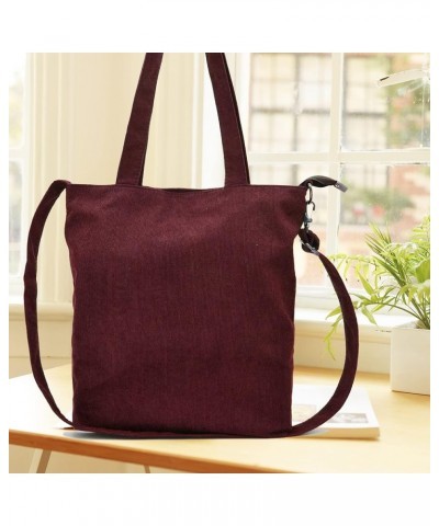 Corduroy Bag Casual And Fashionable Corduroy Student Shoulder Bag Women's Crossbody Bag Wine $8.69 Totes