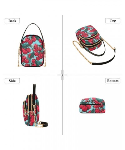 Cherry Tiled Pattern Women's Crossbody Handbags with Zipper, Casual Leather Cell Phone Purse Crossbody Bags for Ladies $10.66...