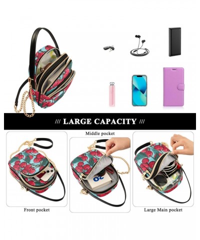 Cherry Tiled Pattern Women's Crossbody Handbags with Zipper, Casual Leather Cell Phone Purse Crossbody Bags for Ladies $10.66...