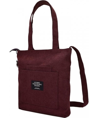 Corduroy Bag Casual And Fashionable Corduroy Student Shoulder Bag Women's Crossbody Bag Wine $8.69 Totes