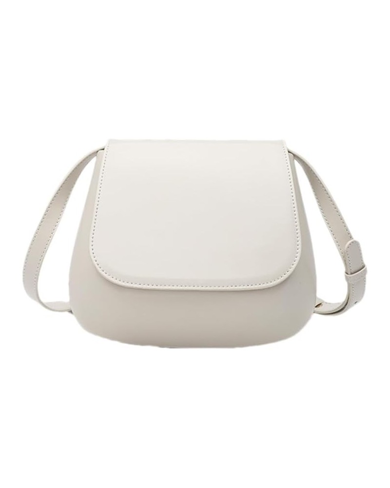 Women Trendy Flap Crossbody Bag Versatile Solid Color PU Leather Shoulder Bag A-white $17.04 Crossbody Bags