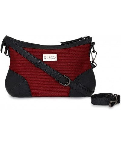 Women's Classic Fabric And Pu Leather Light Weight Short & Long Sling Maroon $26.09 Crossbody Bags