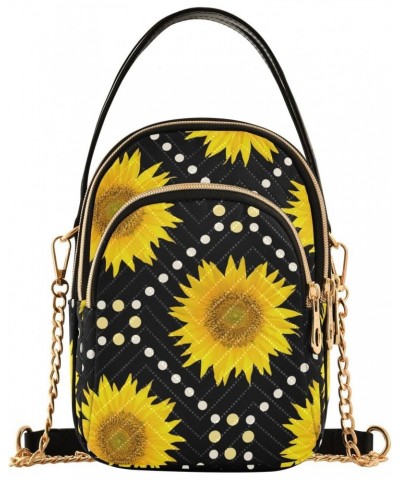 Black Sunflowers Crossbody Bag for Women Cell Phone Purse Wallet with Removable Chain Shoulder Handbag for Travel Phone Work ...