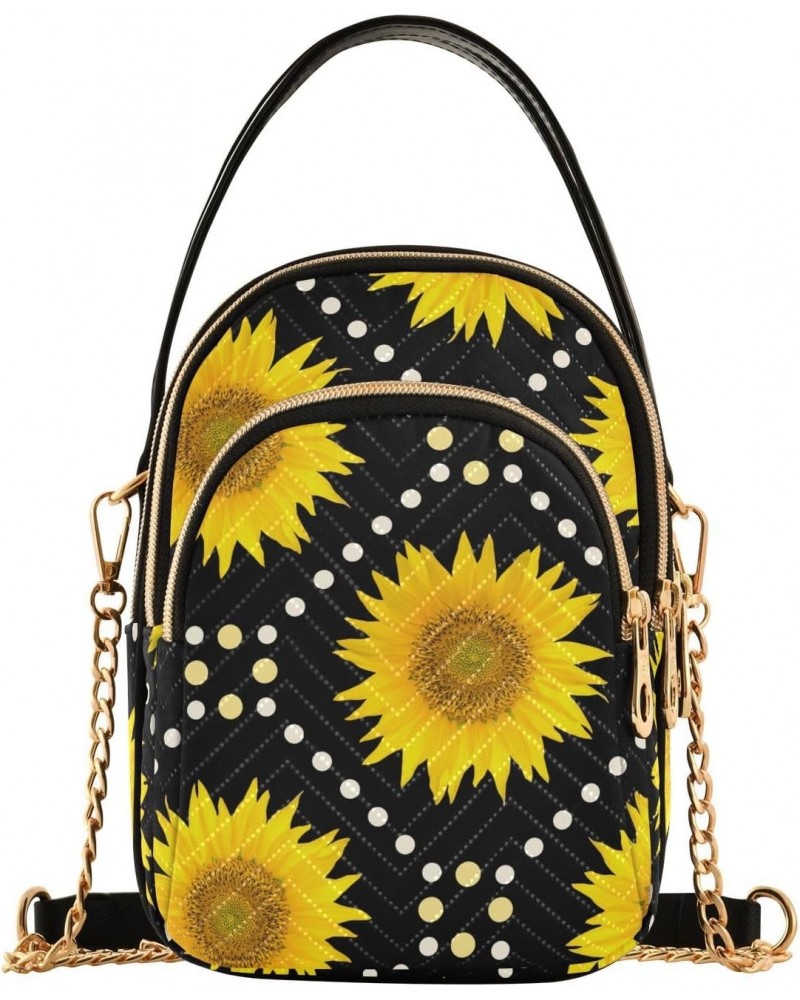 Black Sunflowers Crossbody Bag for Women Cell Phone Purse Wallet with Removable Chain Shoulder Handbag for Travel Phone Work ...