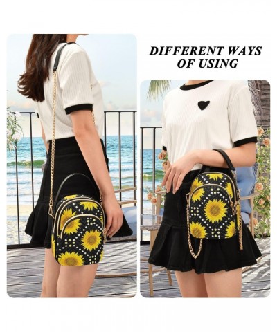 Black Sunflowers Crossbody Bag for Women Cell Phone Purse Wallet with Removable Chain Shoulder Handbag for Travel Phone Work ...