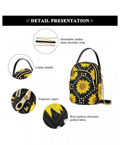 Black Sunflowers Crossbody Bag for Women Cell Phone Purse Wallet with Removable Chain Shoulder Handbag for Travel Phone Work ...