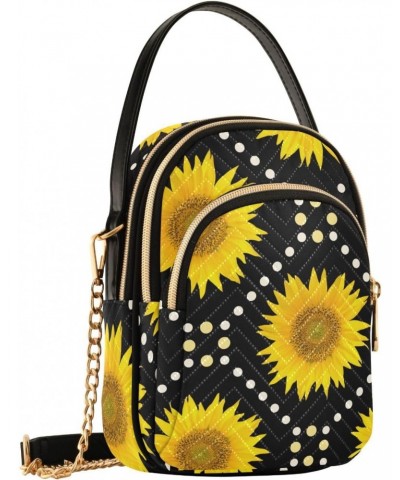 Black Sunflowers Crossbody Bag for Women Cell Phone Purse Wallet with Removable Chain Shoulder Handbag for Travel Phone Work ...