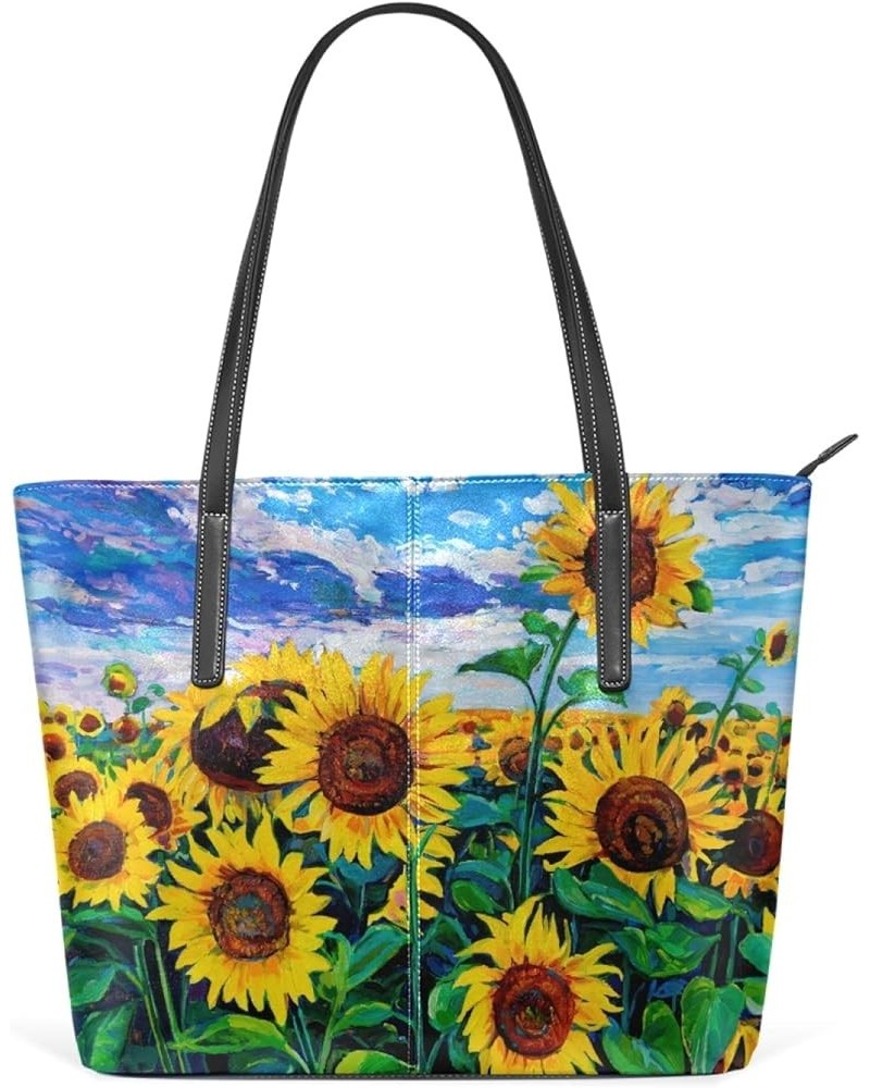 Handbags for Women Tote Bags with 11.08"(L) x 3.54"(W) x 11.02"(W) - Pink Oil Painting Sunflower 02 $20.28 Totes