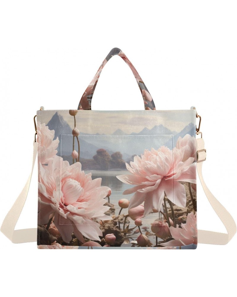 Tote Bag Beautiful Pink Flowers Trendy Corduroy Bag Crossbody Bag with Zipper and Magnetic Clasp $15.63 Totes