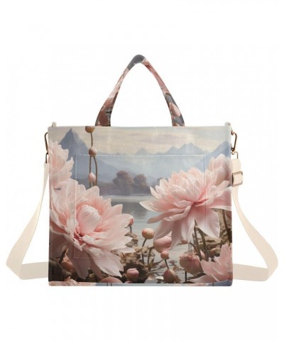 Tote Bag Beautiful Pink Flowers Trendy Corduroy Bag Crossbody Bag with Zipper and Magnetic Clasp $15.63 Totes