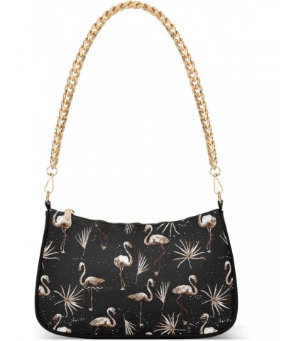 Flamingo Tropical Shoulder Bag for Women Chain Tote Bags Trendy Underarm Handbag Clutch Purse with Zipper Closure $15.30 Totes