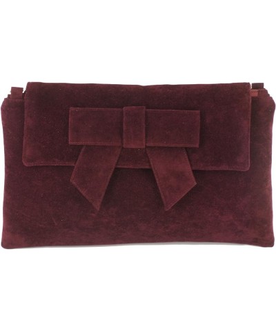 Womens Clutch Bag Shoulder Bag Wristlet in Suede Faux Leather Burgundy Wine Red $24.19 Clutches