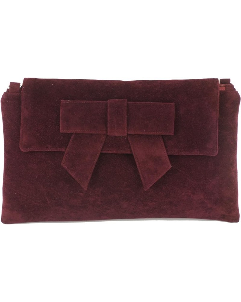 Womens Clutch Bag Shoulder Bag Wristlet in Suede Faux Leather Burgundy Wine Red $24.19 Clutches