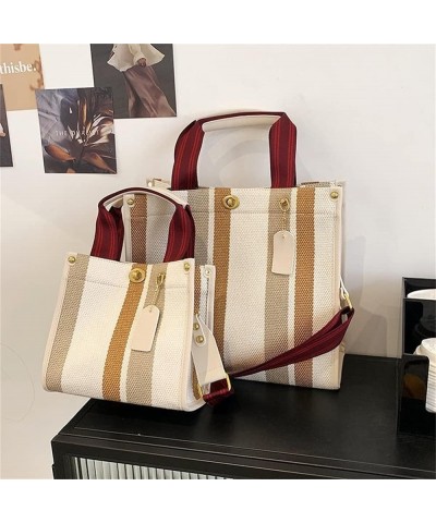 Tote Bag Hobo Bag for Women Canvas Shoulder Bag Chic Crossbody Bag Satchel Large Handbag Color Contrast Stripe Yellow White-s...