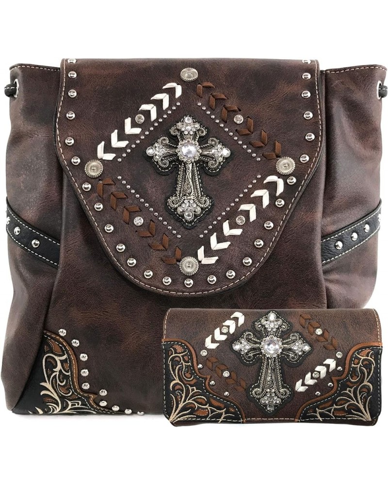 Trendy Western Cross Rhinestone Conceal Carry Women Backpack Purse (Black Backpack Wallet Set) Coffee Backpack Wallet Set $34...