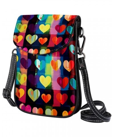 Crossbody Bags for Women,Crossbody Bag Men,Small Sling Bag,Abstract Hearts Colored Plaid Pattern,Crossbody Purse $13.98 Cross...