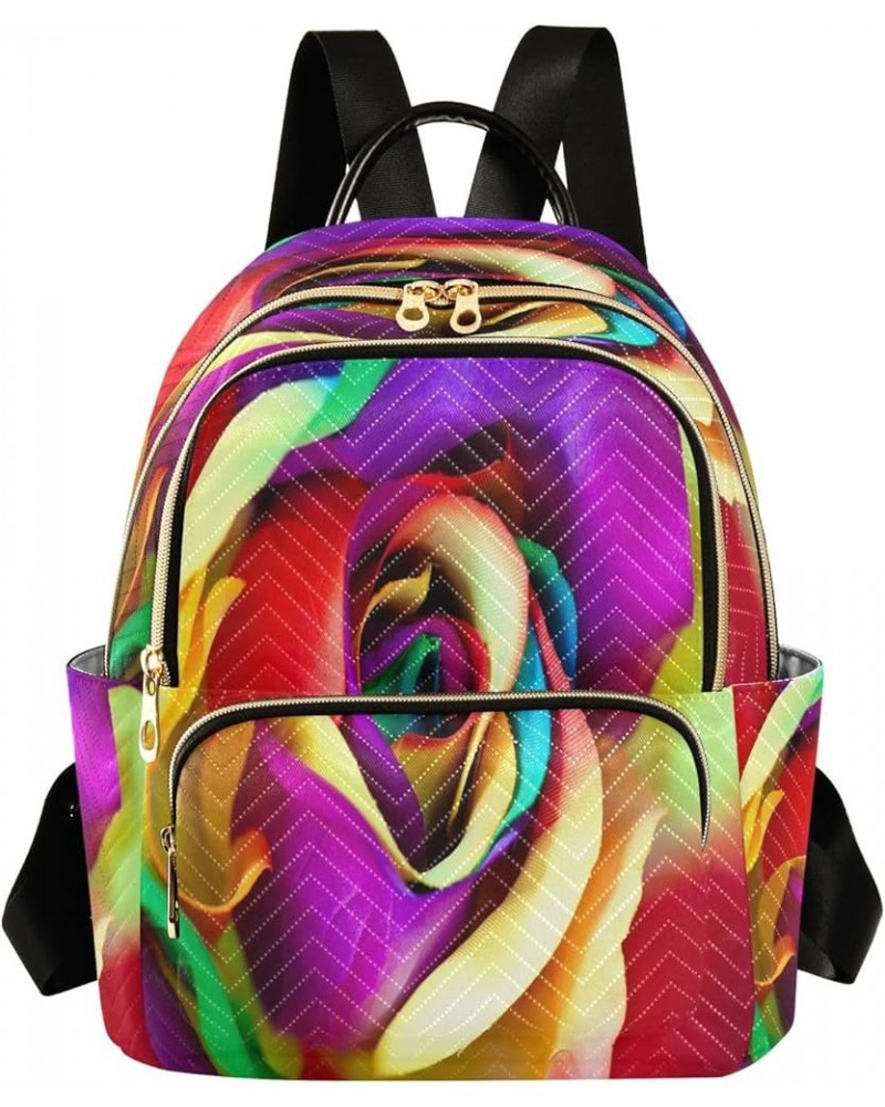 Colorful Rose Heart Love Women Backpack Purse Ladies Fashion Shoulder Bag Daypack Travel Bag 7.5L Medium $17.97 Backpacks