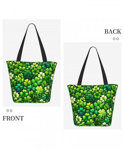 Women Shoulder Bag Green-Shamrock-St-Patricks Foldable Tote Bag With Zipper Closure Casual Shopping Purse Daily Bag $12.89 Totes