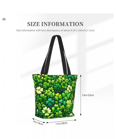 Women Shoulder Bag Green-Shamrock-St-Patricks Foldable Tote Bag With Zipper Closure Casual Shopping Purse Daily Bag $12.89 Totes