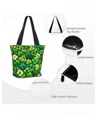 Women Shoulder Bag Green-Shamrock-St-Patricks Foldable Tote Bag With Zipper Closure Casual Shopping Purse Daily Bag $12.89 Totes