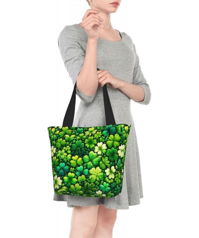 Women Shoulder Bag Green-Shamrock-St-Patricks Foldable Tote Bag With Zipper Closure Casual Shopping Purse Daily Bag $12.89 Totes