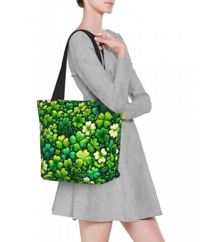 Women Shoulder Bag Green-Shamrock-St-Patricks Foldable Tote Bag With Zipper Closure Casual Shopping Purse Daily Bag $12.89 Totes