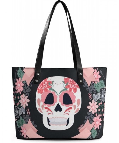 Womens Handbag Skull Flowers Leather Tote Bag Top Handle Satchel Bags For Lady $18.54 Totes